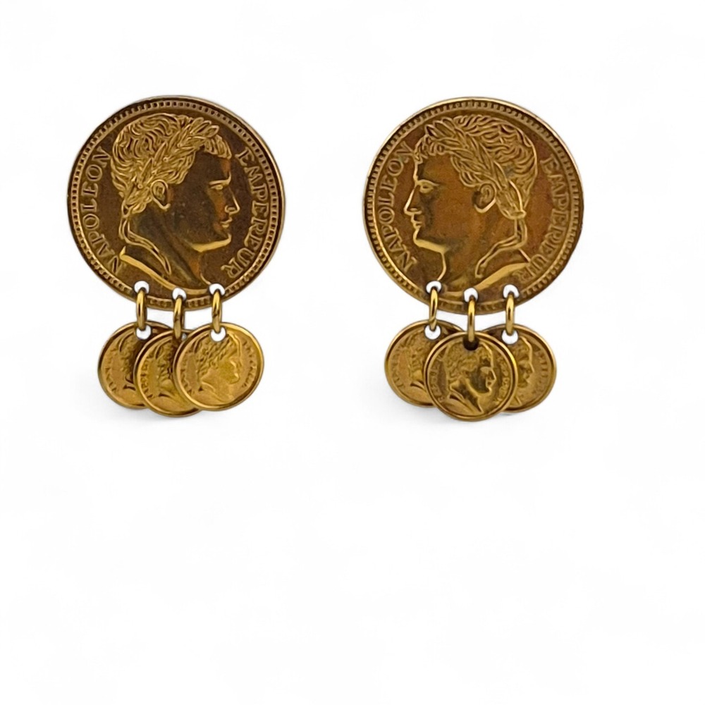 Sarah Coventry Vintage Roman Coins Napoleon Emperor Gold Clip On Earrings 6296